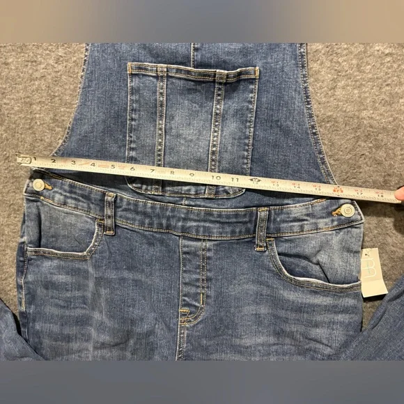 Maurices Denim Bib Flare Overalls Womens 12 (inseam 32) blue stretch western NWT - Picture 8 of 15